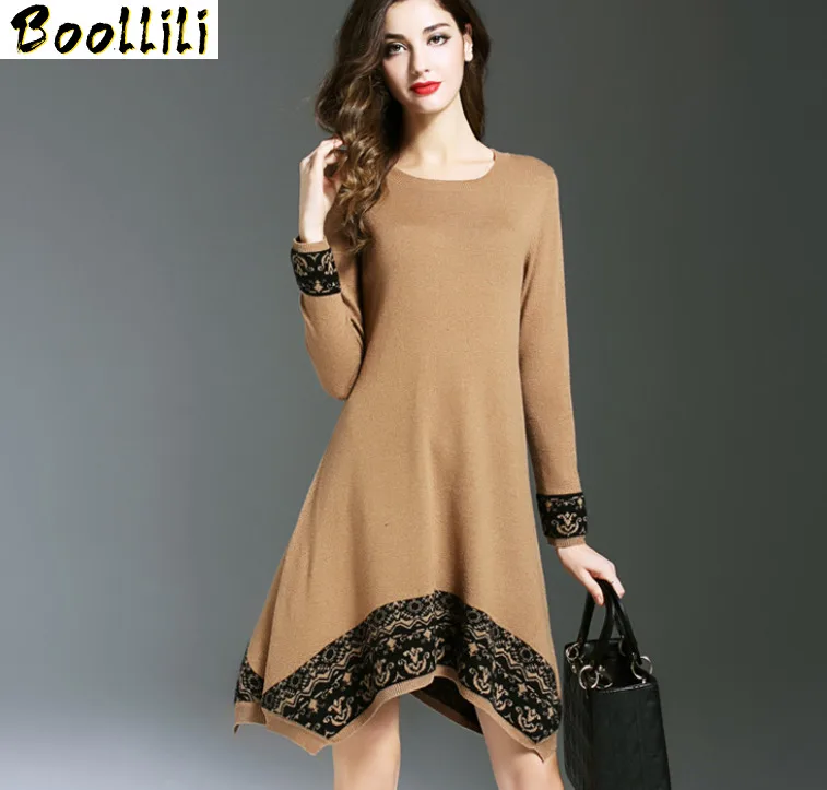 Vestidos Mujer повседневное женское платье большого размера вязаное шерстяное зимнее с