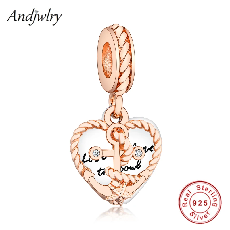 925 пробы Серебряные Оригинальные Подвески Пандора браслет Веревка сердце и Якорь