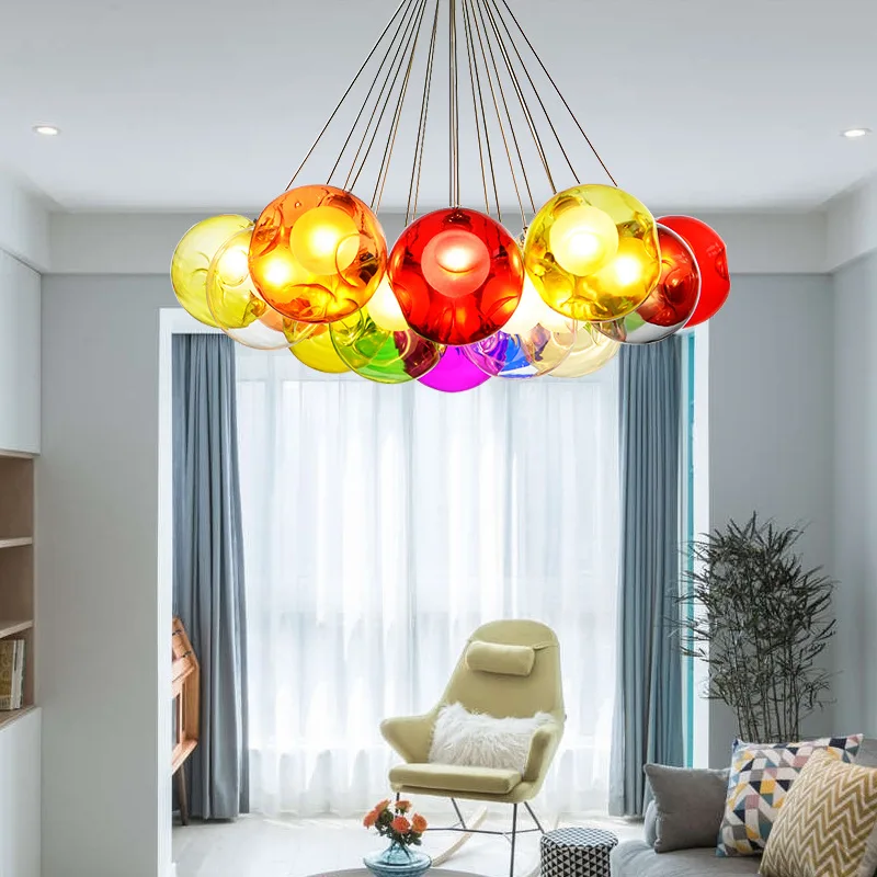 

Postmodern Creative Personality Bedroom Chandelier Restaurant Bar Clothing Store Colored Bubble Glass Ball Light