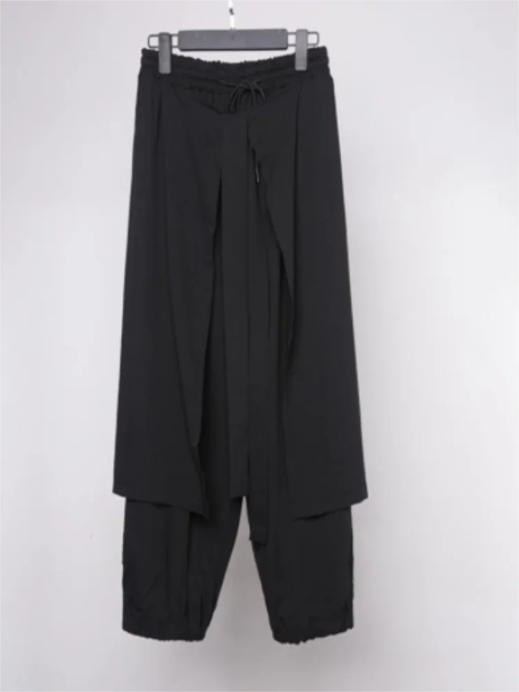 

Men's False Two-Layer Trouser Skirt Spring And Autumn New Solid Color Elastic Waist Irregular Asymmetric Casual Pants