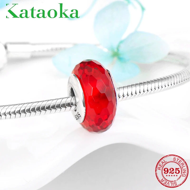 100% настоящие бусины из серебра 925 пробы розовые красного муранского стекла