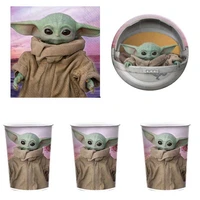 baby yoda theme tableware set napkins happy birthday party towels plates cups baby shower decorations dishes 60pcslot