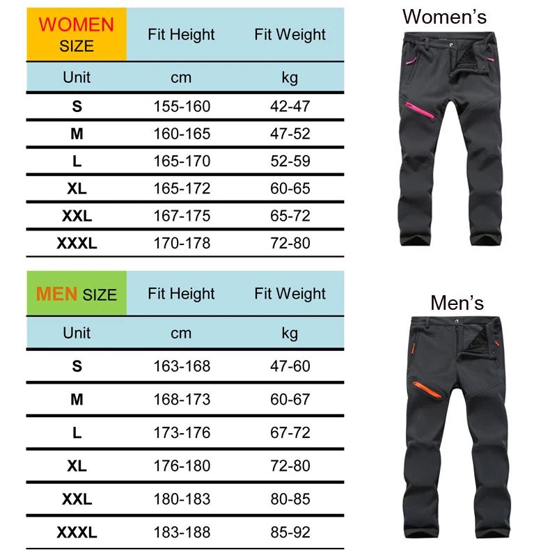 

Winter Trousers Men Women Fleece Winter Softshell Camping Hiking Pants Outdoor Sports Waterproof Windproof Thermal Trousers