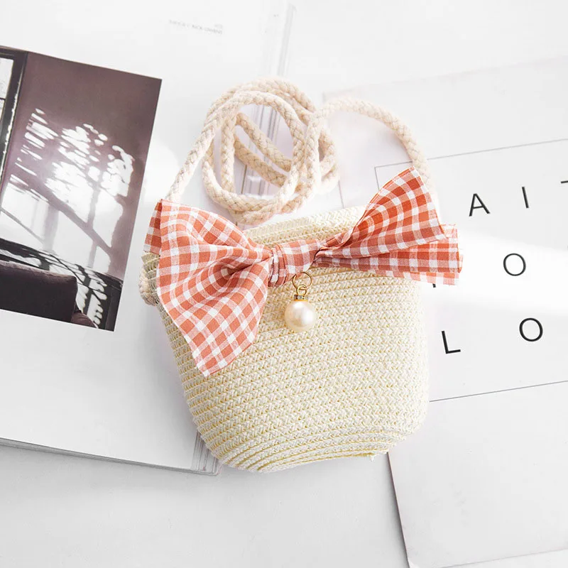Bowknot - A Летние соломенные сумки ручной работы; Детские Сумки на одно плечо; Изысканные детские сумочки для монет с героями мультфильмов; Милые сумочки для принцесс - Цвет: Bowknot - A