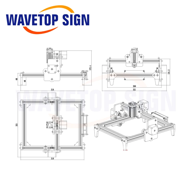 

WaveTopSign Mini Laser Module 1.6W Blue Laser Engraving Machine DIY Engraver Desktop Wood Router Cutter Printer