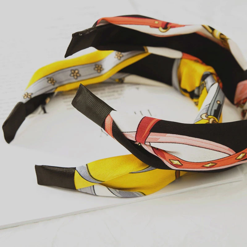 Обруч с цветочным принтом и цепочкой узел посередине обруч для головы Женский