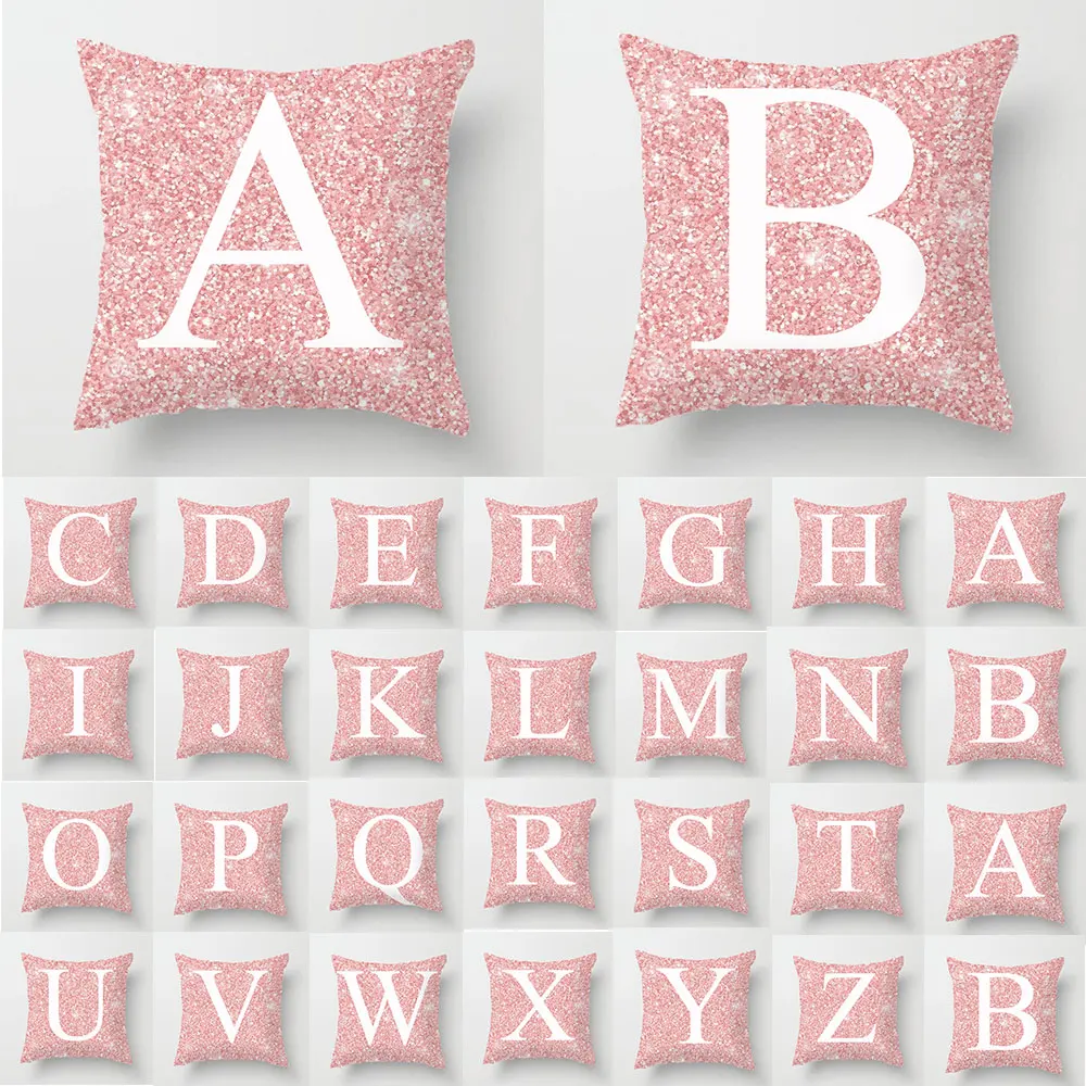 45*45cm Retro Pink Letter ABCD Cushion Cover Cotton Glitter Case Polyester Home Decor Bedroom Decorative Sofa Pillows | Дом и сад