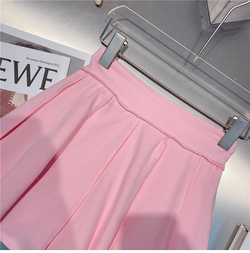 

2021 Summer New Sweet Short Candy Color Tops Short Sleeve Round Neck T-shirt High Waist A-line Mini Skirt Two Piece Set