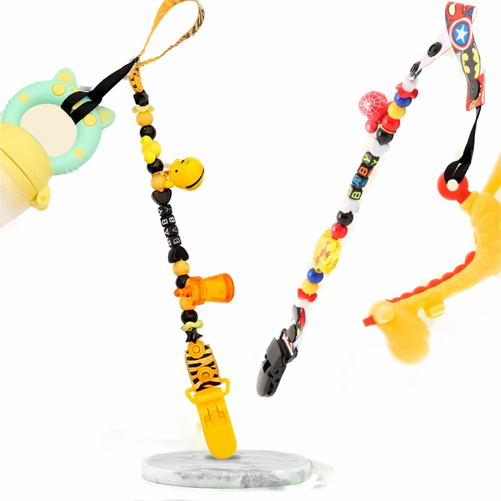 Cadena de chupete para beb&eacute;, chupete con Clip antica&iacute;da, palo de dientes para beb&eacute;, cuerda colgante, juguete antica&iacute;da-0