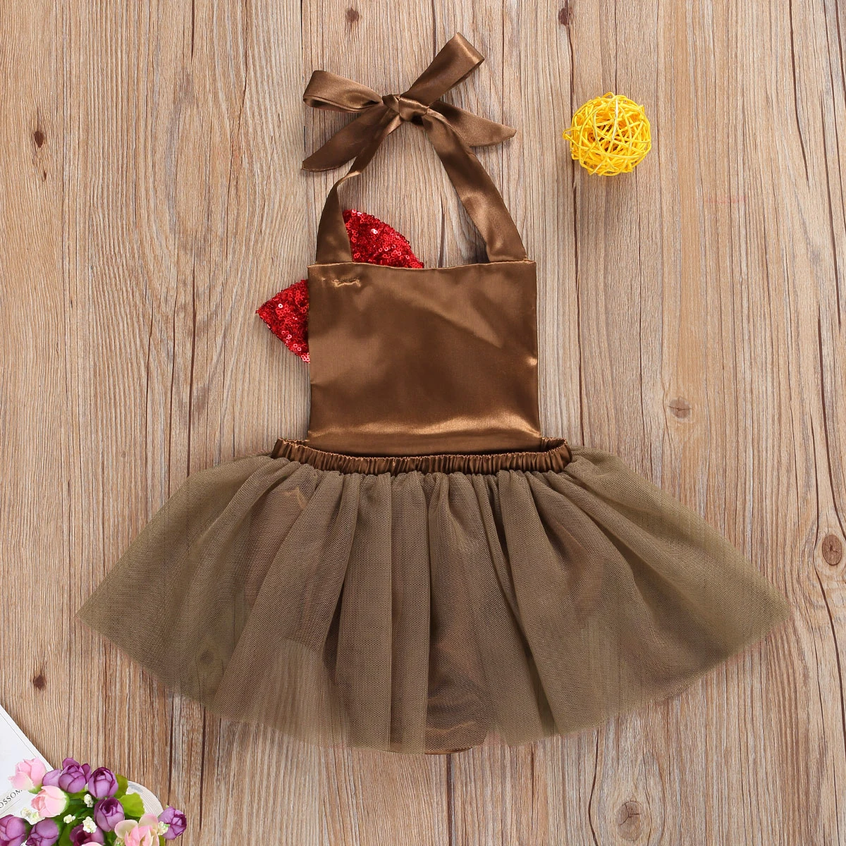 

Newborn Turkey Pattern Romper Infant Mesh Patchwork Bow Halter Jumpsuit Sleeveless Playsuit 0-18M