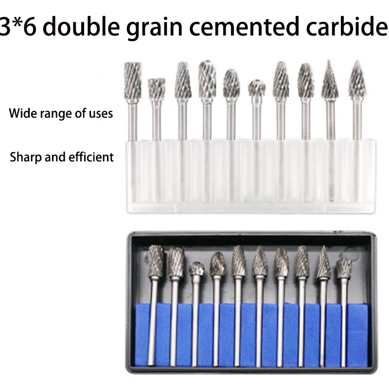 3*6mm Set Double-grain Cemented Carbide Rotary Instrument Tungsten Steel Grinding Head Engraving Roller Sharpening File Tool