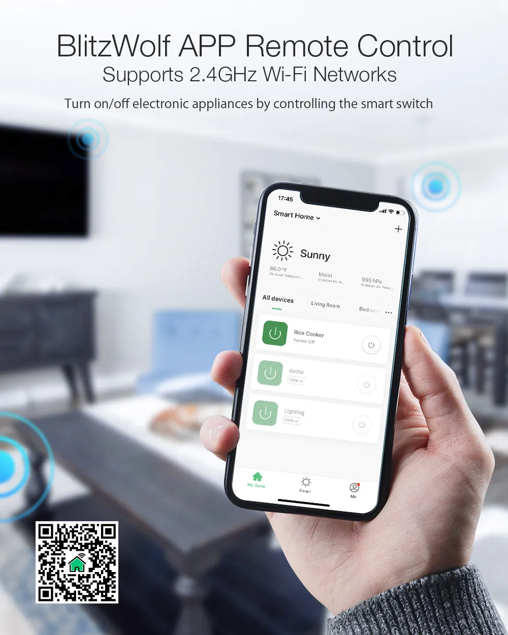 BlitzWolf BW-SS1, умный дом, приложение, управление, таймер, модуль, розетка 3300 Вт, 15а, базовый, сделай сам, wifi, беспроводной переключатель, работает с Google Home IFTTT