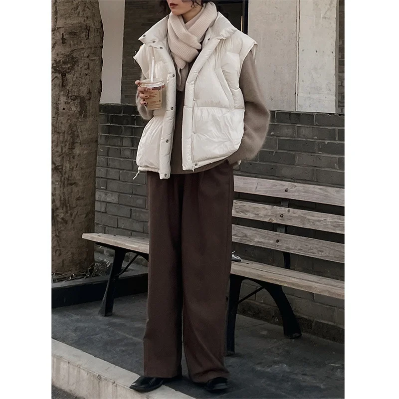 

Mulan 90 white duck down jacket vest women 2021 winter new short lightweight half high collar coat 30012