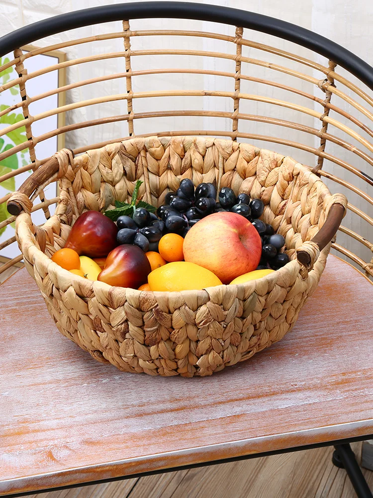 

Nordic creative natural straw woven desktop fruit storage basket snack melon seed tray dining table sundries food basket LB91011