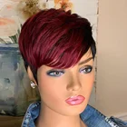 Красные Короткие парики для женщин, парики из человеческих волос, бразильские прямые волосы, дешевые парики из человеческих волос машинной работы с челкой