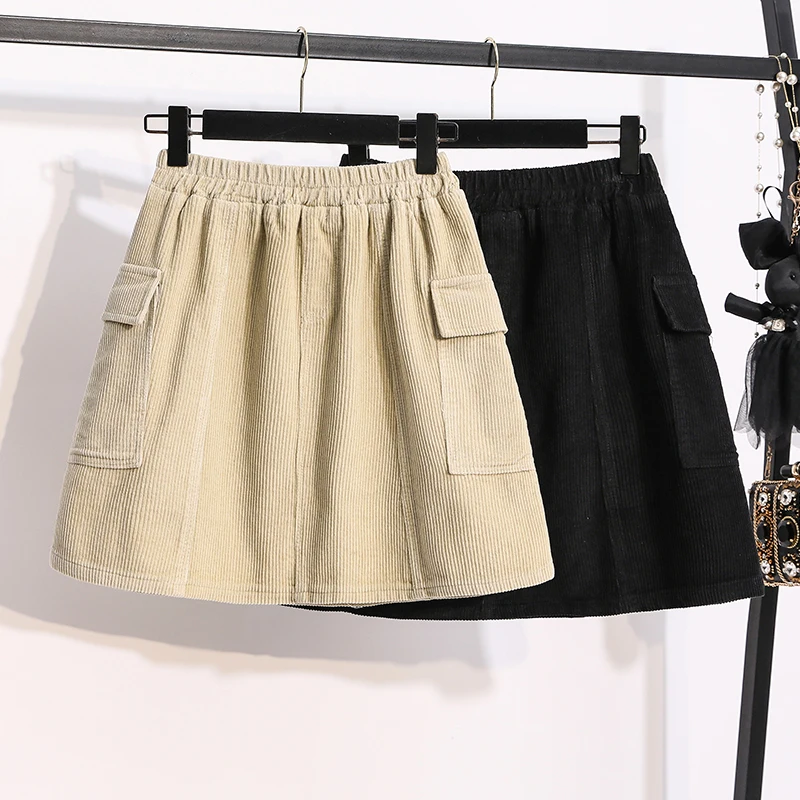 Корейский стиль студентов черный хаки юбки больших размеров для женщин с высокой