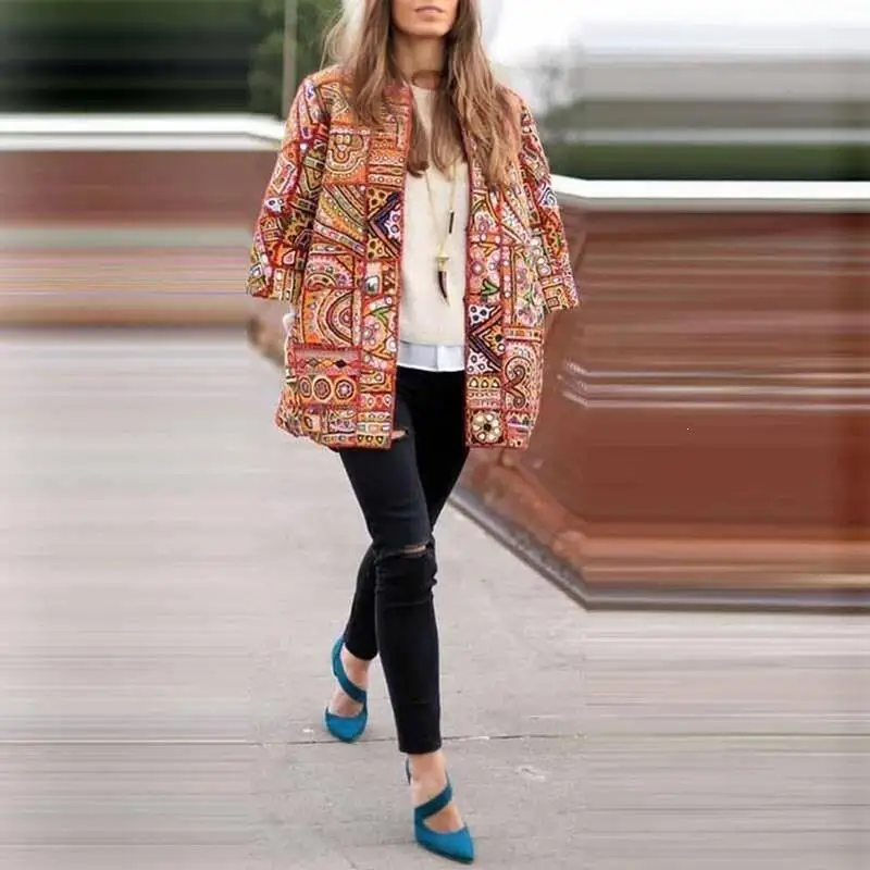 Осенний винтажный свободный свитер с рукавом 3/4 Повседневный в народном стиле