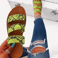 fashion ladies shoes slippers woman roman snake print one line beach sandals large size flat slippers casual