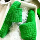 Шлепанцы женские с открытым носком, сланцы с зеленым мехом, мягкая подошва, удобные брендовые дизайнерские тапочки, зима 2021