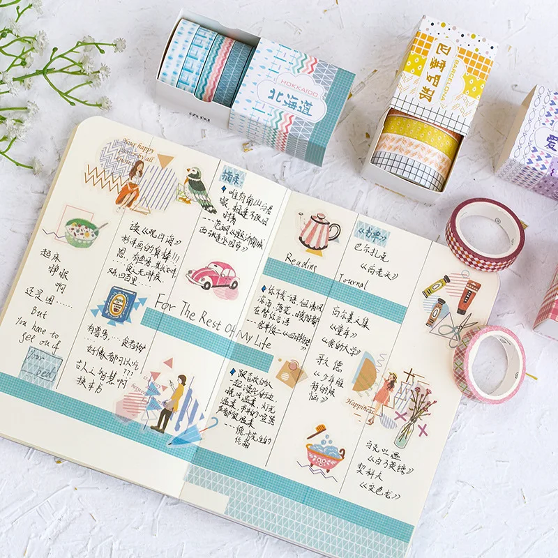 Синий фиолетовый розовый желтый коллаж клей для скрапбукинга DIY 5 рулонов/Набор