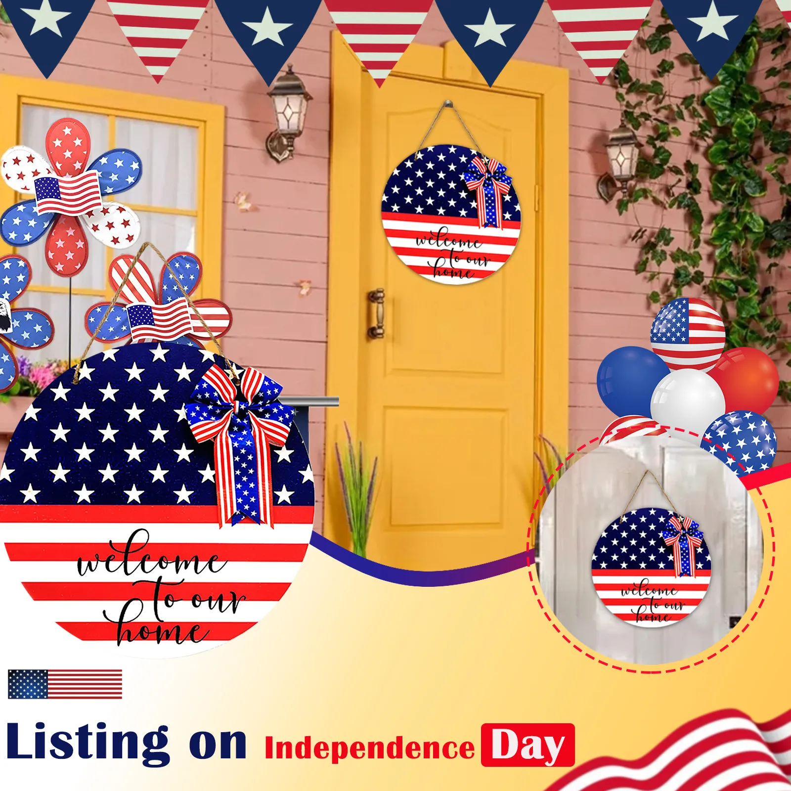 

День Независимости Добро пожаловать украшение для включения дверная вешалка входную дверь венок декор дома украшения аксессуары кулон Орн...