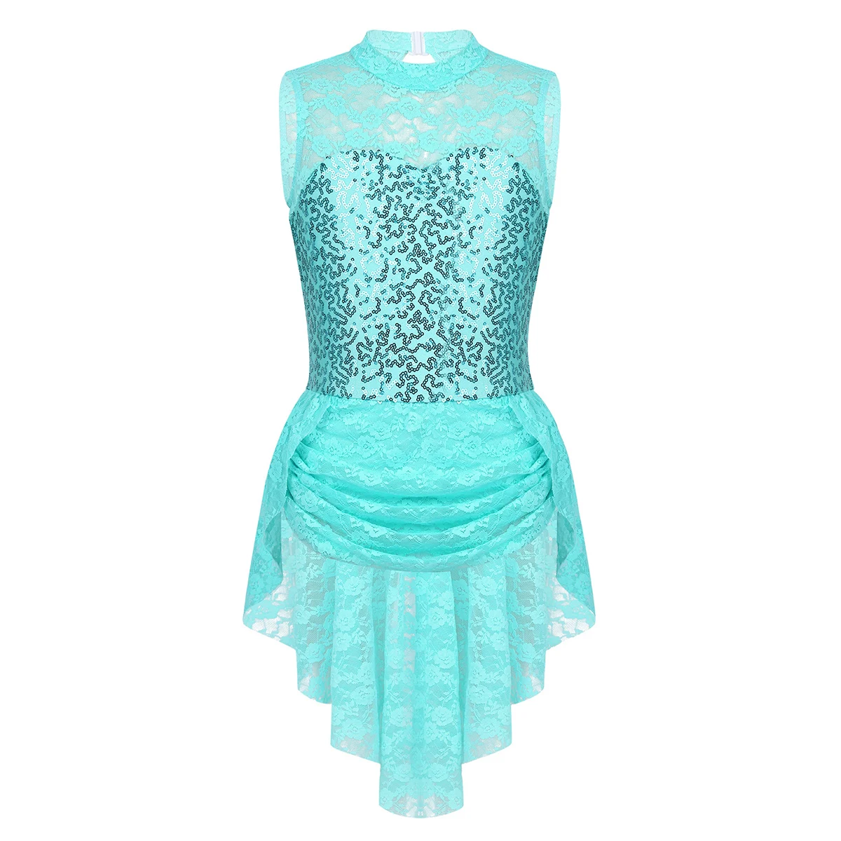 Mint Green ChicTry/платье без рукавов с блестками и цветочным кружевом; платье для фигурного катания на коньках; Балетные гимнастические леотарды для девочек; танцевальный костюм - Цвет: Mint Green