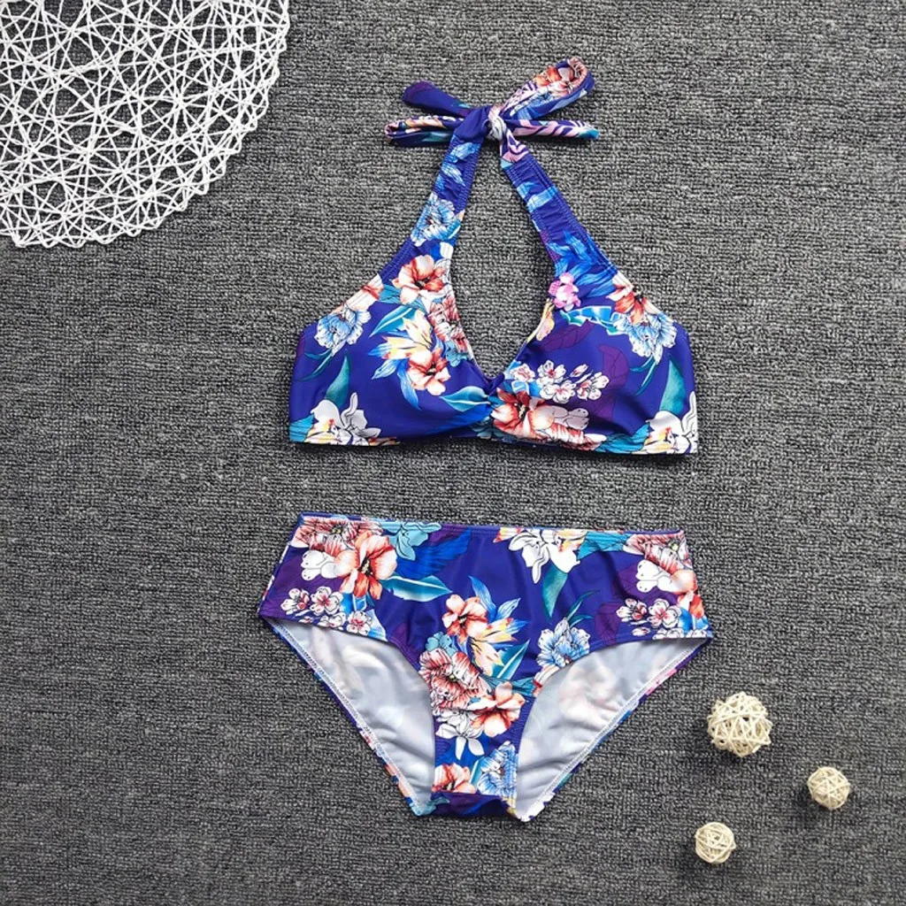 

Women Push Up Bikini Splice Vintage Africa Bikini Flower Print Tropical Swimsuit Two Piece Swimwear Beach Bikini Set Swimming #4