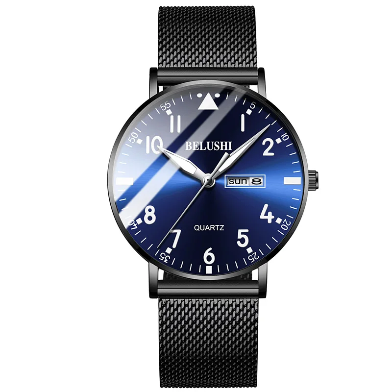 Men Watches Top Famous Luxury Brand Man Business Quartz Watches Men Classic Clock Male Wrist Watches For Men's Wristwatches - Цвет: black blue mesh