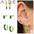 Женские гипоаллергенные серьги-гвоздики с зелеными кристаллами, 925, висячие серьги из серебра 925 пробы