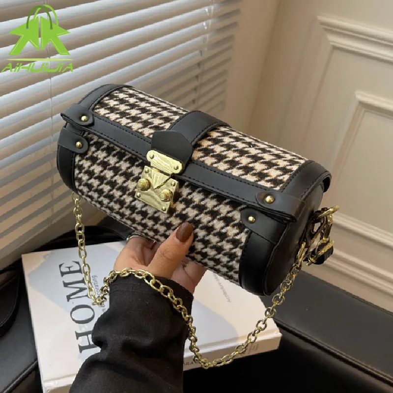 

Fashion New Bucket Handbag for Woman High Quality Woolen Cloth Shoulder Bag Designer Ladies Chain Casual Shoulder Messenger Bags