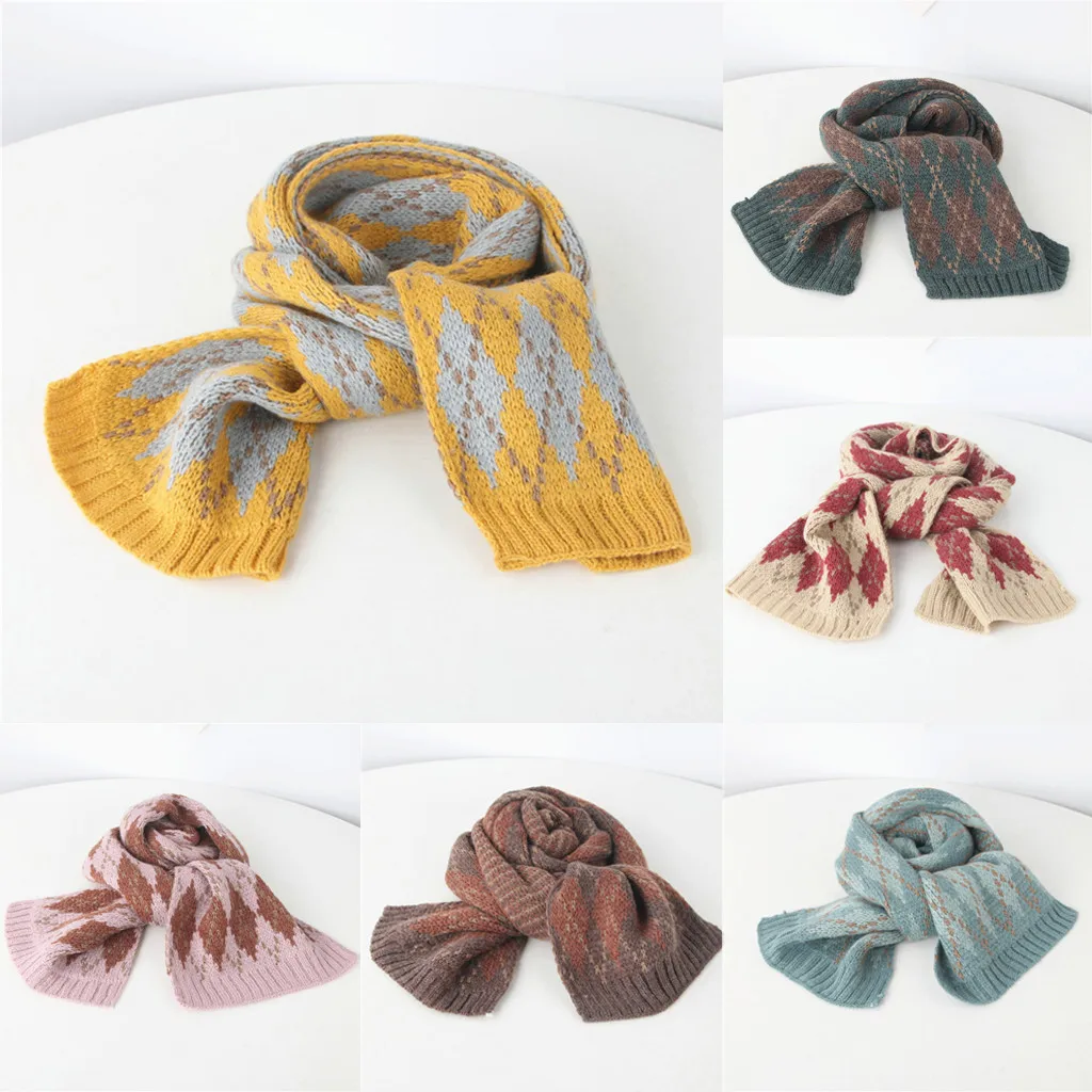 Вязаные Короткие розовые теплые детские шарфы с цветочным принтом шаль