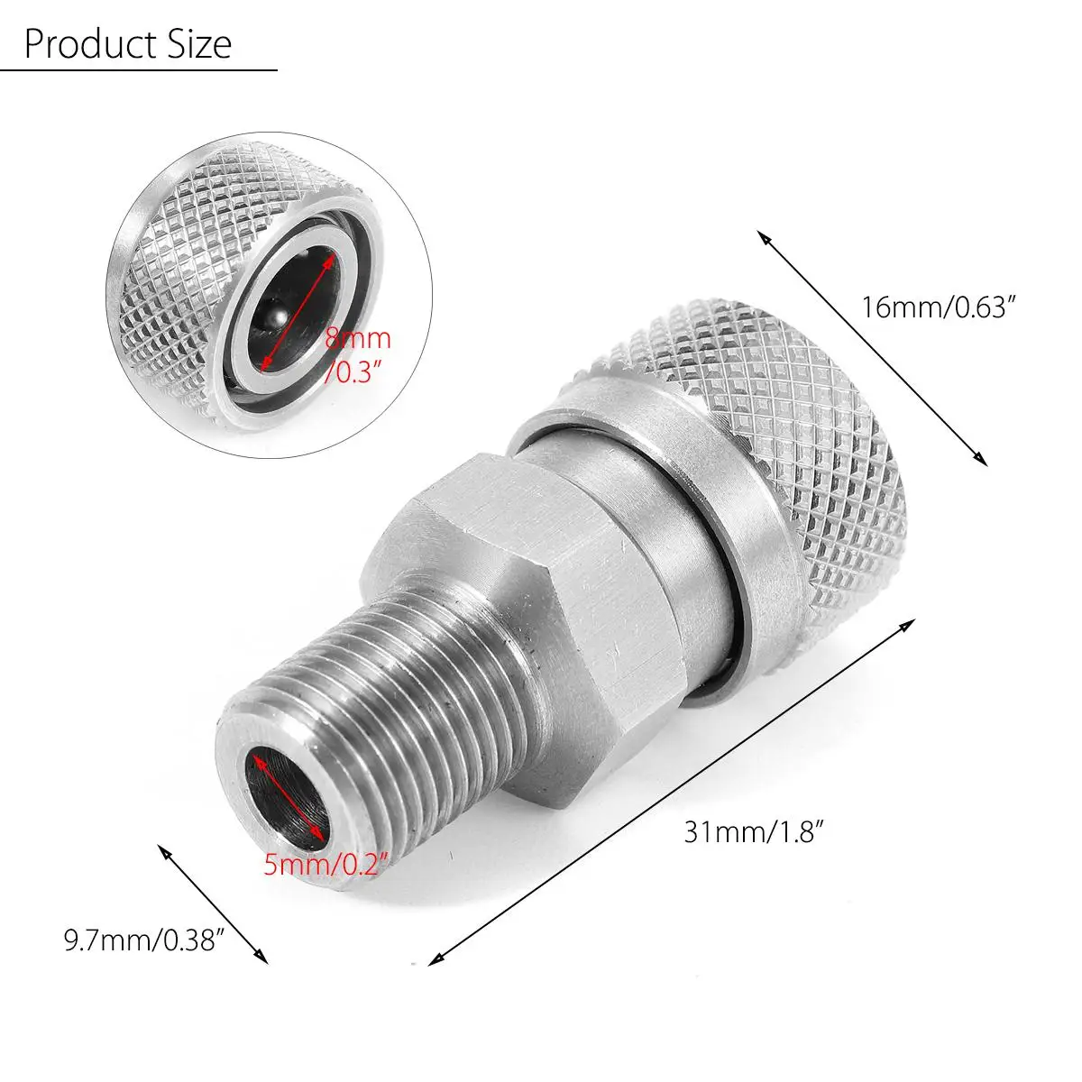 

1/8 inch BSP Paintball PCP Stainless Steel Quick Remove Head Male Plug Connector Release Disconnect Coupler Socket