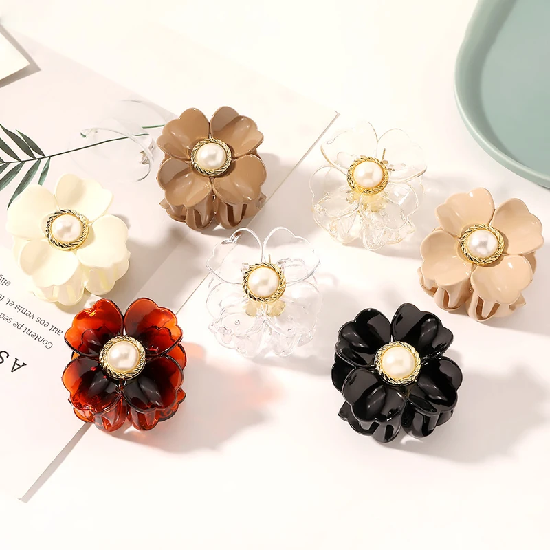 

Ins Style Flowers Pearls Hair Claws Crabs Clips Solid Color Hair Clamps Ponytail Barrettes For Women Hair Accessories Headdress