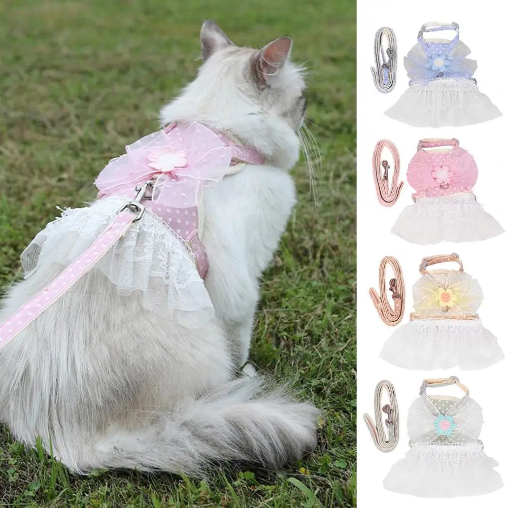 

2Pcs/Set Durable Pet Traction Rope Flower Decor Breathable Pet Chest Strap Set Puppy Cats Chest Strap Leash Set