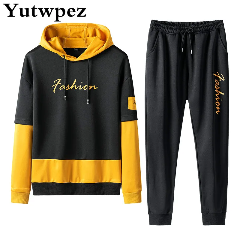 Tracksuit Men Set Hoodies Men Sweatshirt Men Sweat Brand Spring Autumn Fleece 2PCS Stand Collar Patchwork Fashion Sweatsuits New