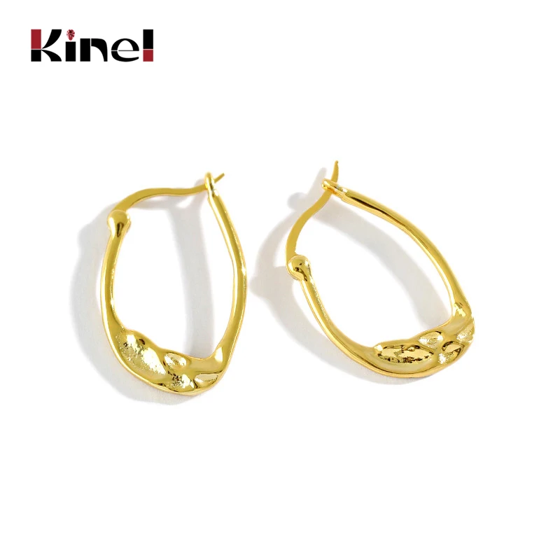 

Kinel 925 Sterling Silver Retro Concave Convex Earrings For Women Fashion Simple 18K Plating Real Gold Silver 925 Jewelry
