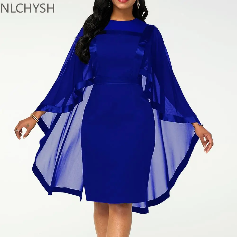 

Fashion Women Cape Slim Fits Round Collar Cocktail Party Banquet Bodycon Dress Collar Cocktail Party Banquet Bodycon Dress