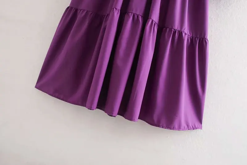 2019 женское осеннее платье со стоячим воротником и длинными рукавами фиолетовое