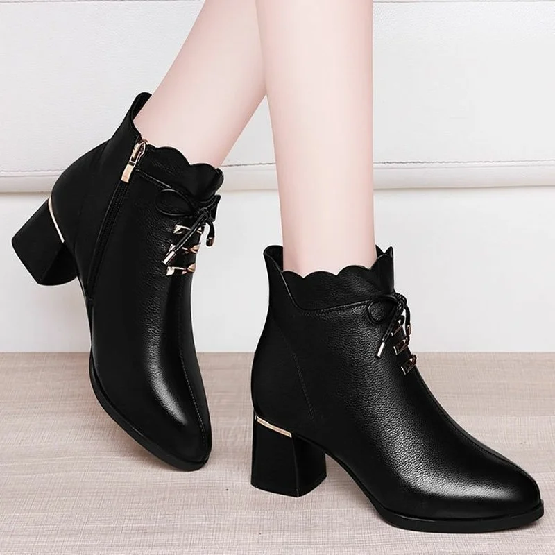 

Женские ботинки из натуральной воловьей кожи, на толстом каблуке, Нескользящие, на осень и зиму