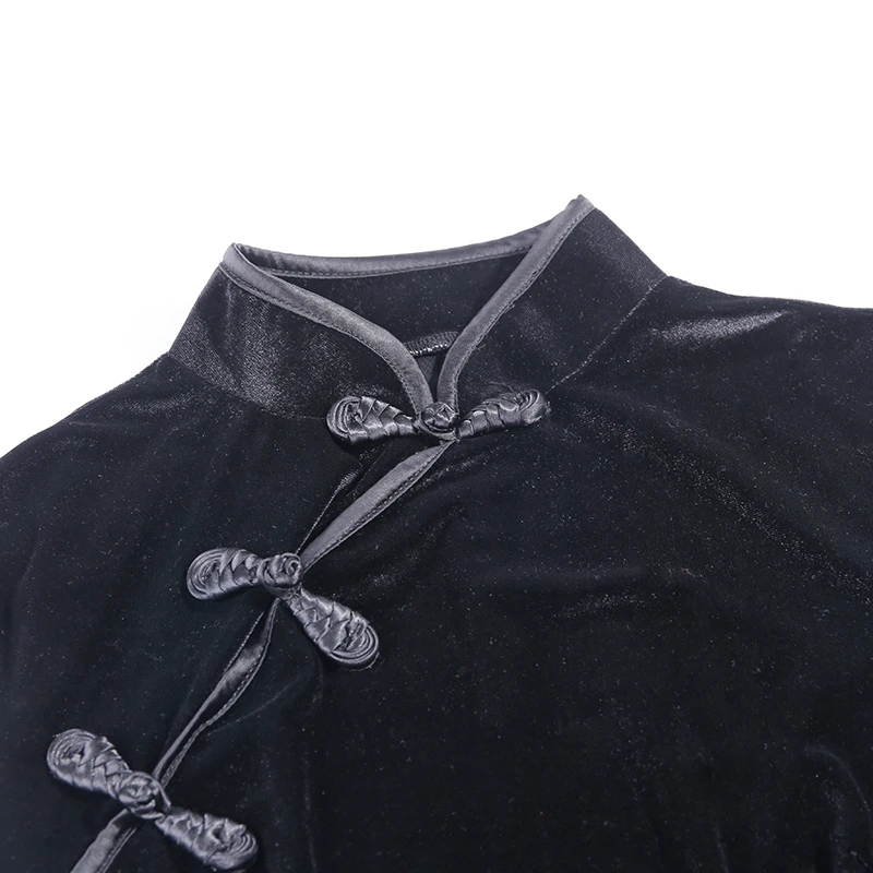 Женское Замшевое платье черное приталенное платье-Ципао с высоким воротом и