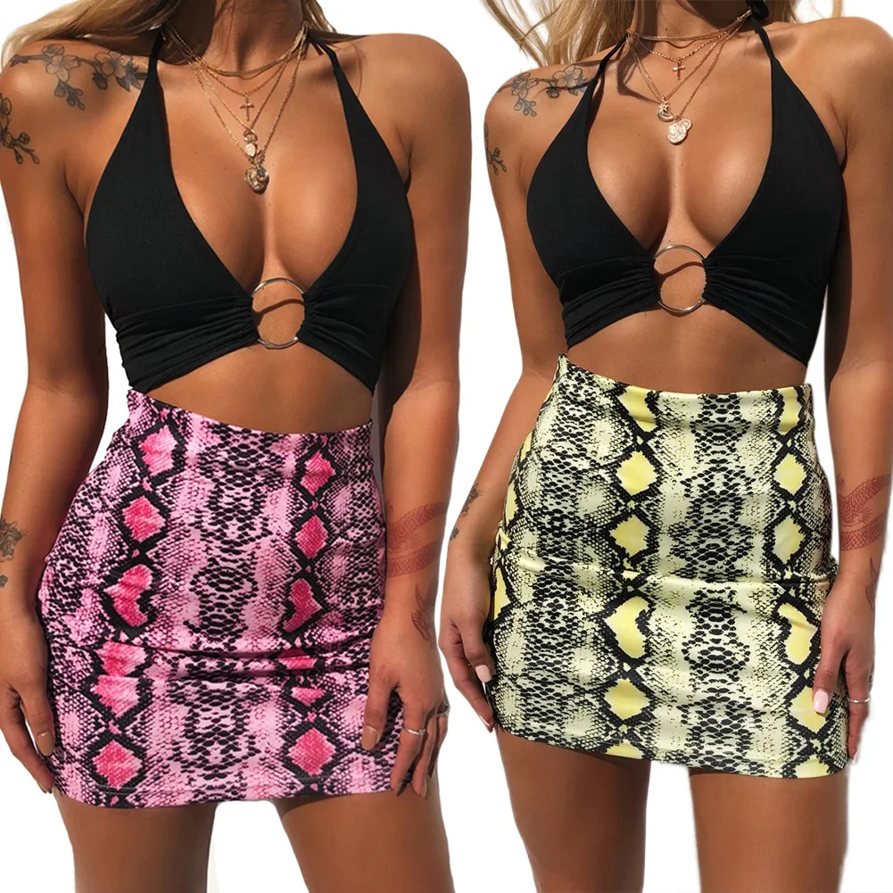 

Women Skirt Sexy Snake Print Short Skirt High Waist Fashion Sexy Casual Bag Hip Skirt