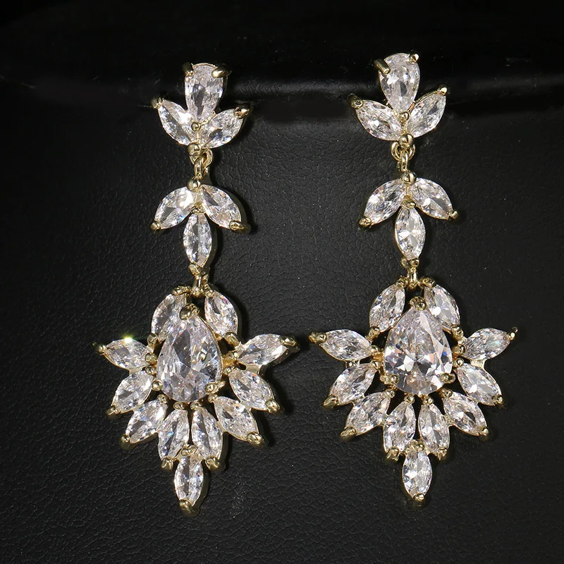 Ekopdee Роскошные AAA большие циркониевые Висячие серьги для женщин модные