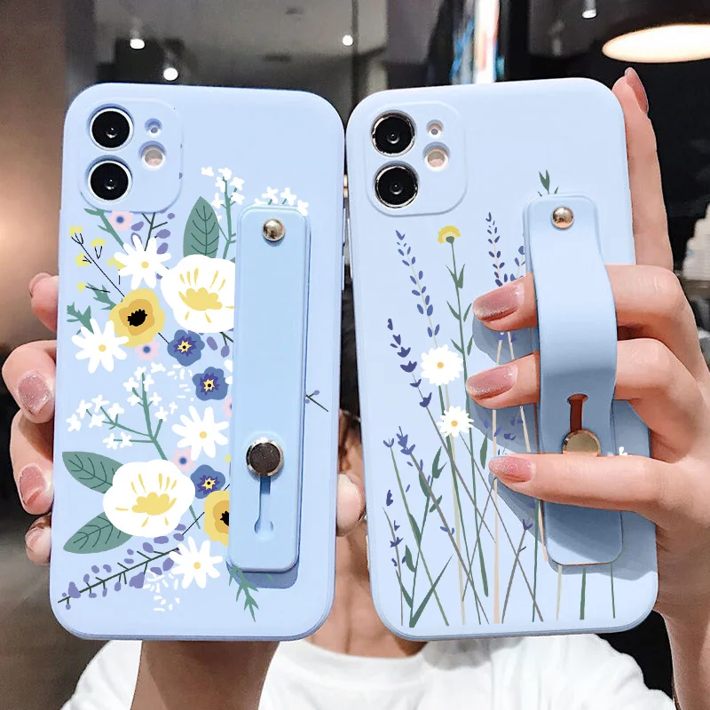 For Samsung Galaxy S21 Ultra S20 A50 A30S A50s A51 A71 A21s S10 Plus FE Lite A70 S10 A31 S9 Plus Flowers Bush Wrist Strap Cases