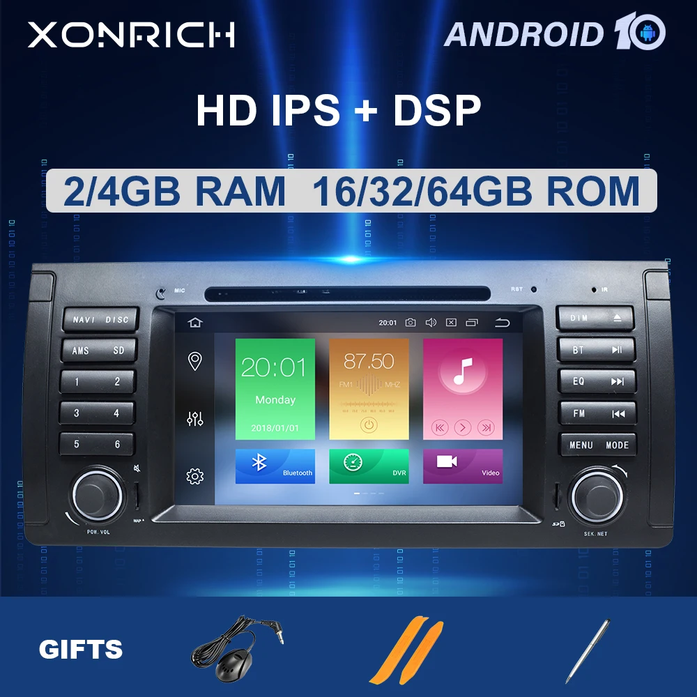 IPS DSP Qcta Core 1 Din Android 10 автомобильный стерео DVD плеер для BMW X5 E39 Мультимедиа GPS