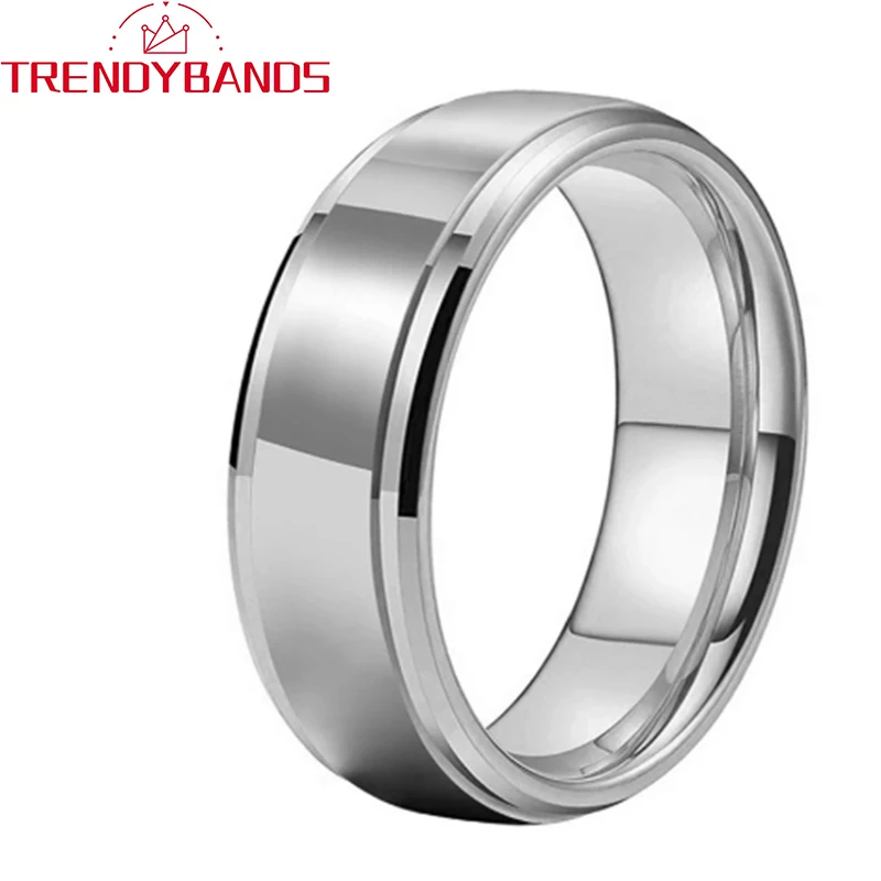 

6mm 8mm Tungsten Carbide Rings for Men Women Stepped Beveled Edges Engagement Wedding Bands Polished Finished Comfort Fit