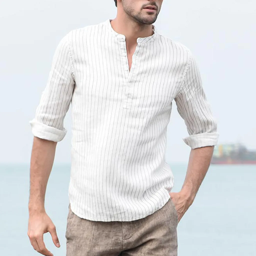 Мужская винтажная льняная рубашка с коротким рукавом в стиле ретро|Повседневные