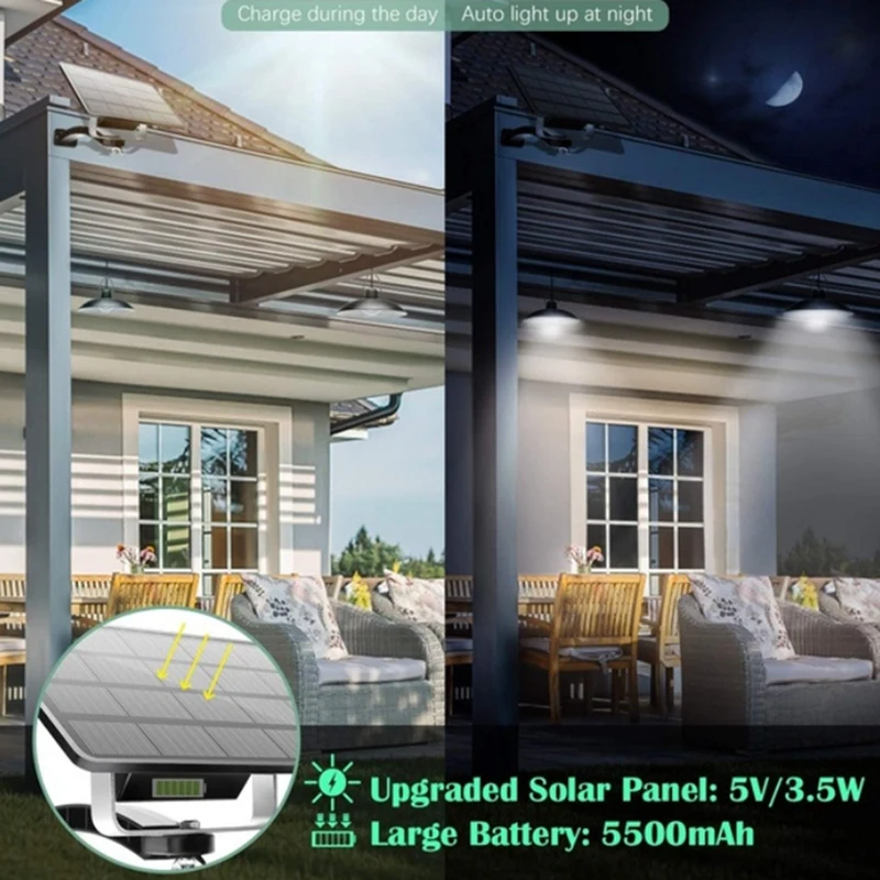 

Double Head Solar Hanging Lamp, Indoor Outdoor Solar Lamp with White Lighting Line for Camping Home Garden Patio