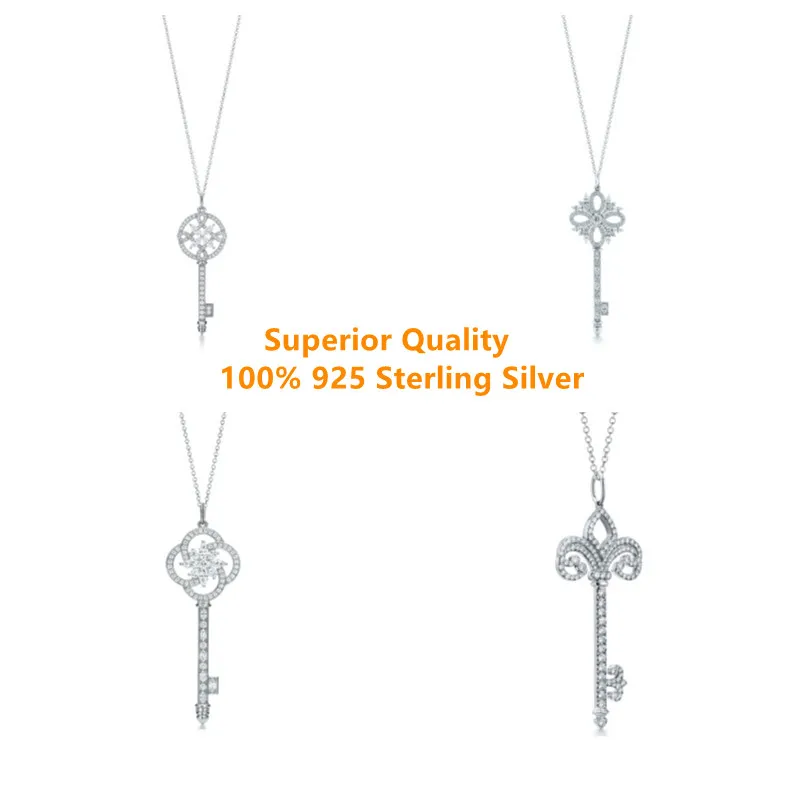 

925 Sterling Silver TF Key Necklace collarbone chain short neck Necklace women's classic fashion jewelry gift