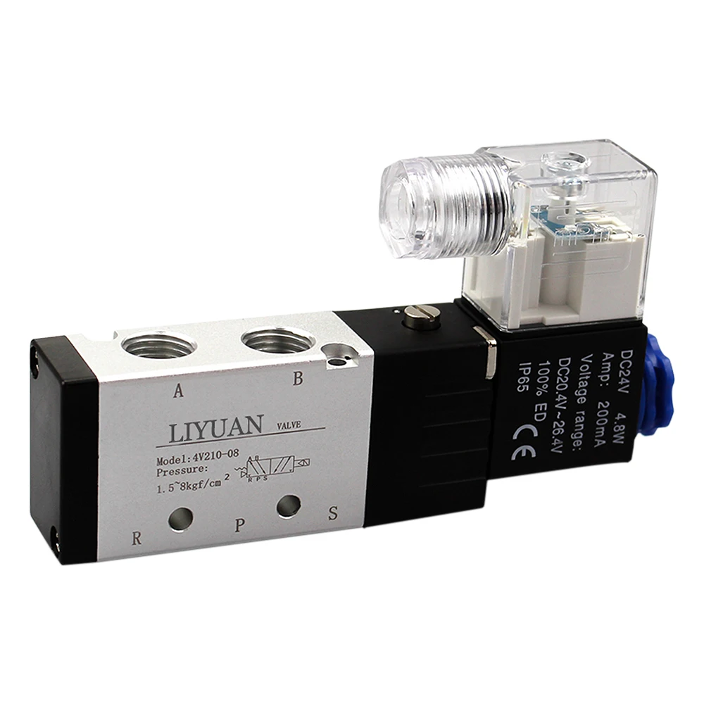 DC 12V 24V 5 пневматический Соленоидный клапан 4V210-08 глушитель 4 мм 6 8 10 12 Быстрый