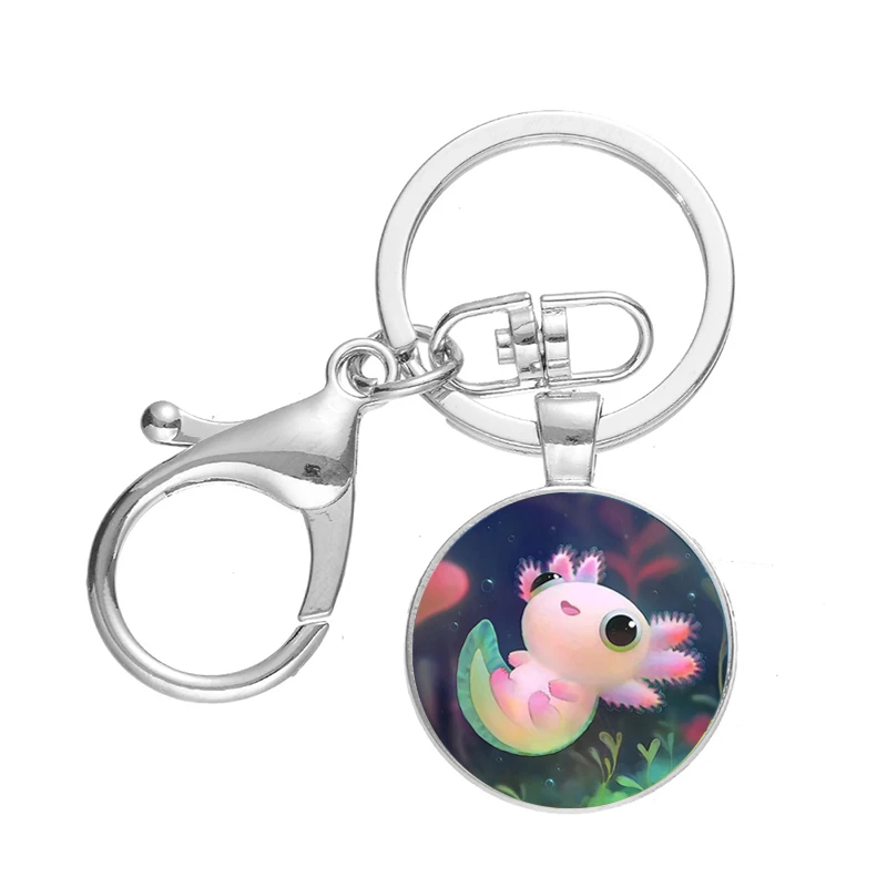 Трендовый брелок Kawaii Axolotl стеклянный купол животный дизайн застежка лобстер